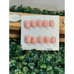 Peachy Butterfly/Flowers  - Hand Painted/Designed  Reusable Press on Nails